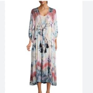 Young Fabulous and Broke Dawn Tie-Dye Maxi Caftan maxi Dress with tassels size S